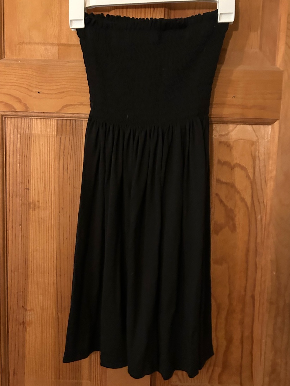 Black Strapless Smocked Swim Coverup Dress - Women